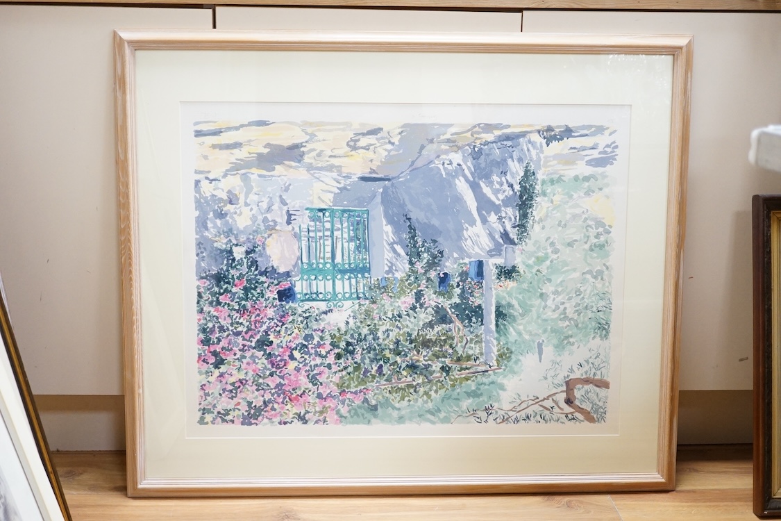 Hazel Soan (b.1954), watercolour, Courtyard with dappled sunlight, signed, together with a colour print, 'Seapenny, Gateway II', artist's proof, largest 55 x 71cm. Condition - good